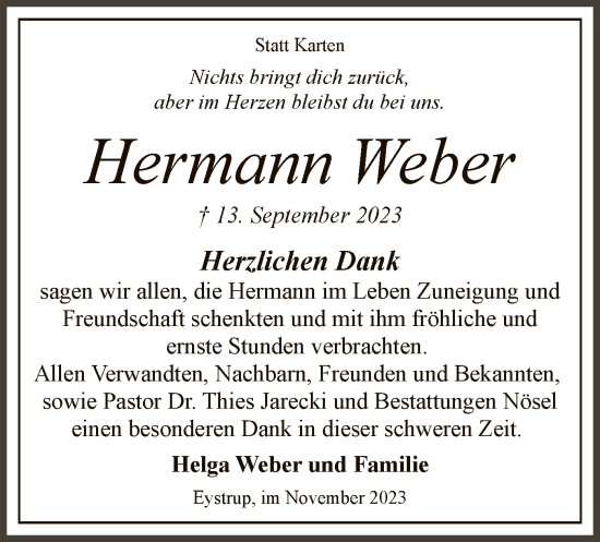 Traueranzeige von Hermann Weber von SYK