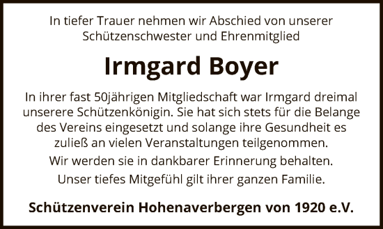 Traueranzeige von Irmgard Boyer von SYK