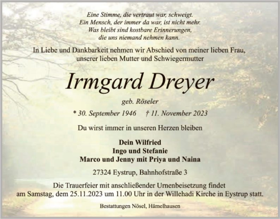 Traueranzeige von Irmgard Dreyer von SYK