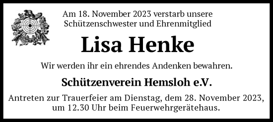 Traueranzeige von Lisa Henke von SYK