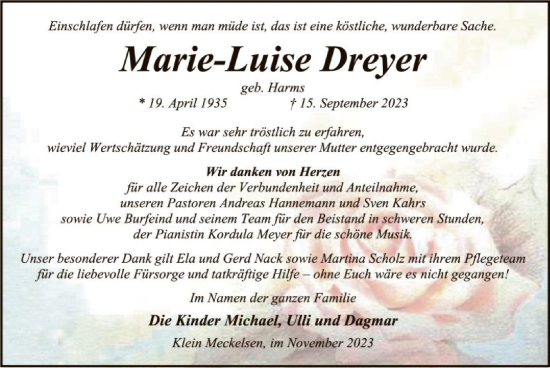 Traueranzeige von Marie-Luise Dreyer von SYK