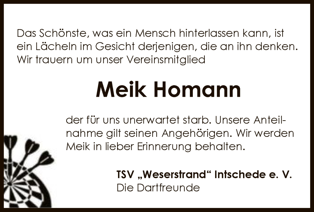  Traueranzeige für Meik Homann vom 28.11.2023 aus SYK