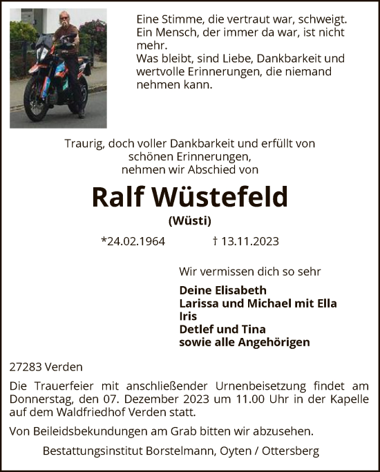 Traueranzeige von Ralf Wüstefeld von SYK