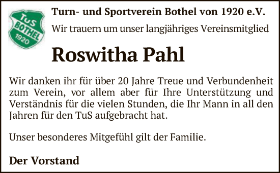 Traueranzeige von Roswitha Pahl von SYK