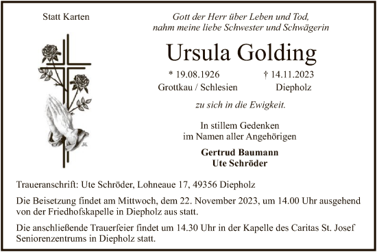 Traueranzeige von Ursula Golding von SYK