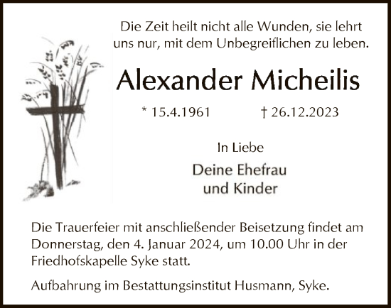 Traueranzeige von Alexander Micheilis