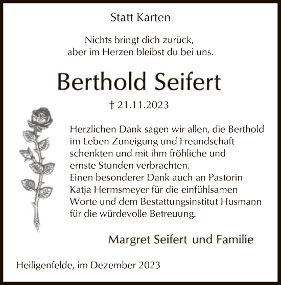 Traueranzeige von Berthold Seifert