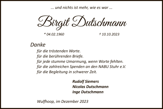 Traueranzeige von Birgit Dutschmann von SYK