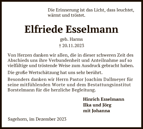 Traueranzeige von Elfriede Esselmann von SYK