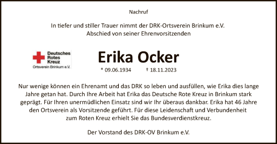 Traueranzeige von Erika Ocker von SYK