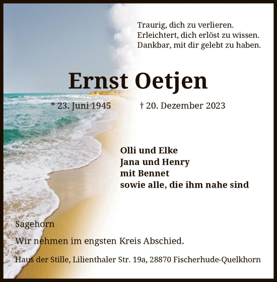 Traueranzeige von Ernst Oetjen von SYK