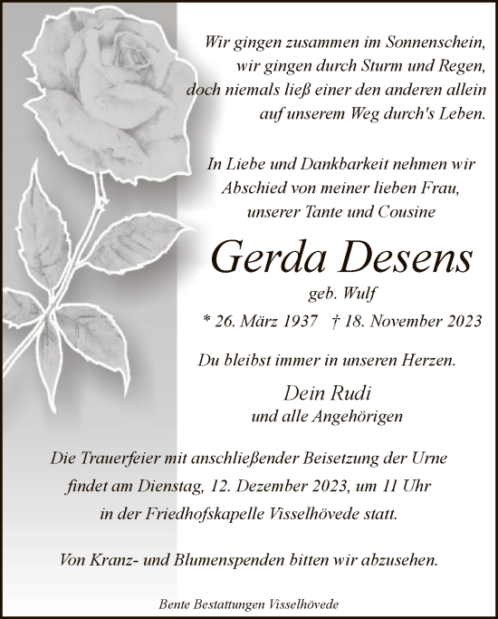 Traueranzeige von Gerda Desens von SYK