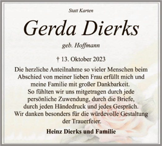 Traueranzeige von Gerda Dierks von SYK