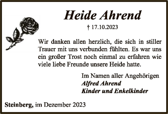 Traueranzeige von Heide Ahrend von SYK