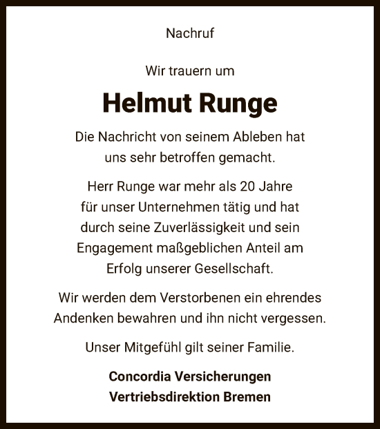 Traueranzeige von Helmut Runge von SYK