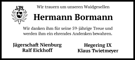Traueranzeige von Hermann Bormann von SYK