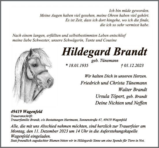 Traueranzeige von Hildegard Brandt von SYK