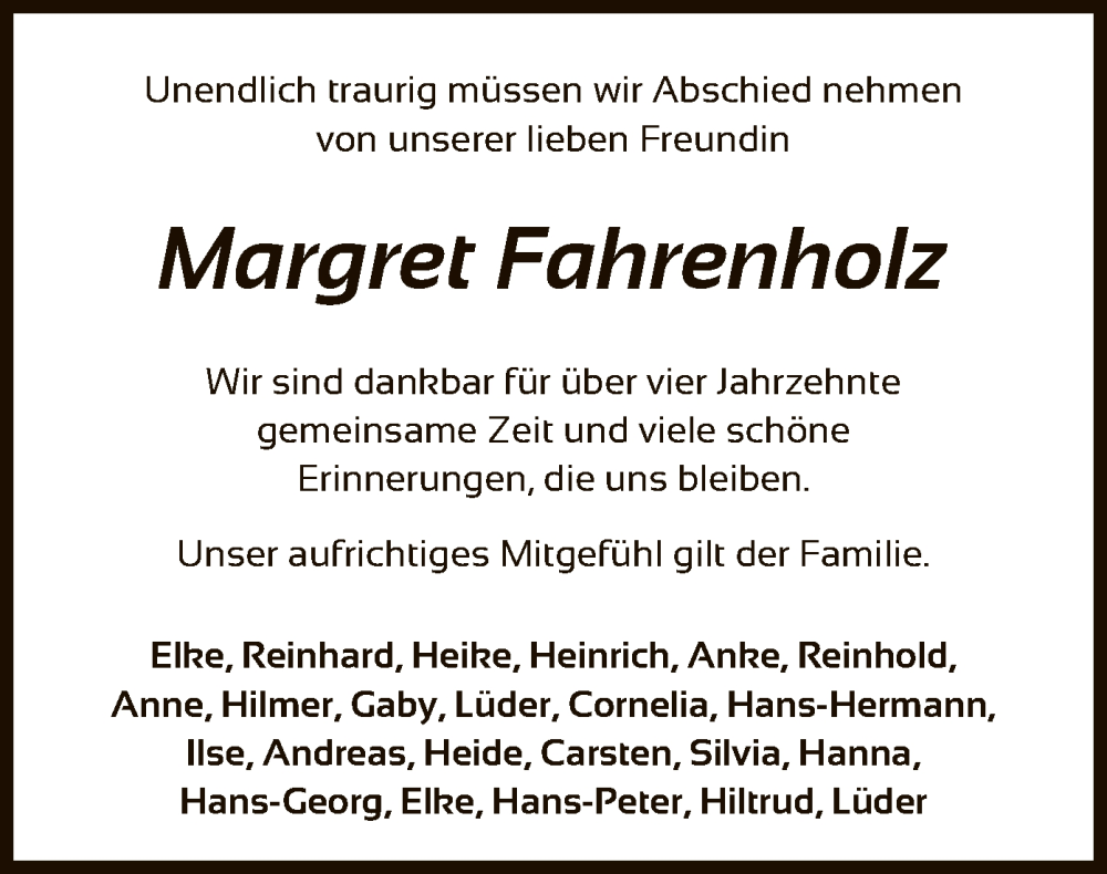  Traueranzeige für Margret Fahrenholz vom 09.12.2023 aus SYK