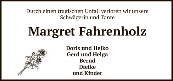 Traueranzeige von Margret Fahrenholz von SYK