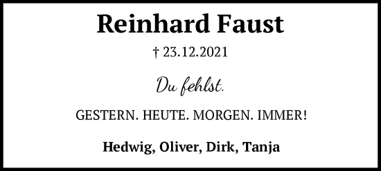 Traueranzeige von Reinhard Faust von SYK