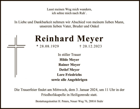 Traueranzeige von Reinhard Meyer von SYK