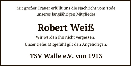 Traueranzeige von Robert Weiß von SYK