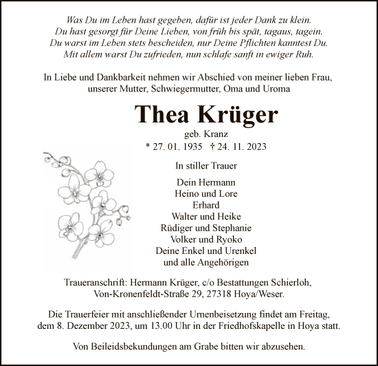 Traueranzeige von Thea Krüger von SYK