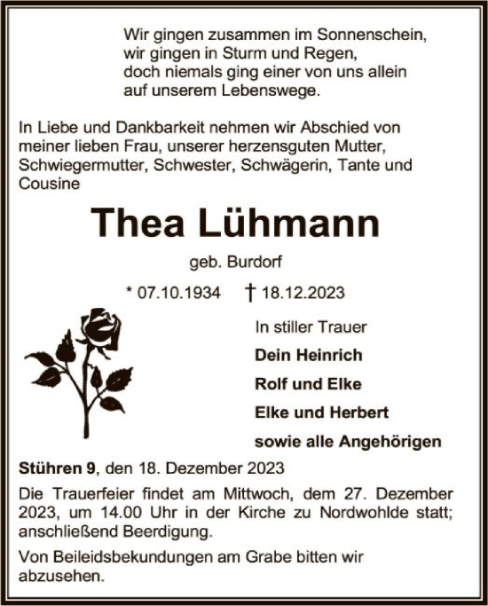 Traueranzeige von Thea Lühmann von SYK