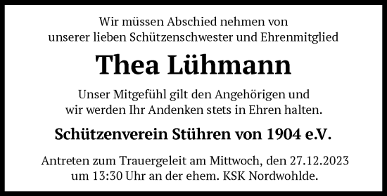 Traueranzeige von Thea Lühmann von SYK