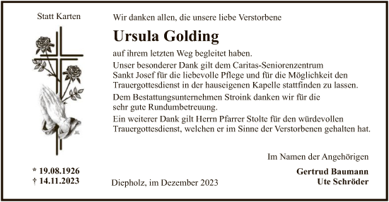 Traueranzeige von Ursula Golding von SYK