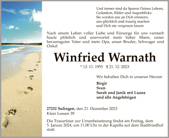 Traueranzeige von Winfried Warnath von SYK