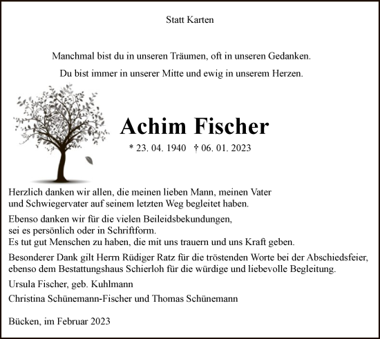 Traueranzeige von Achim Fischer von SYK