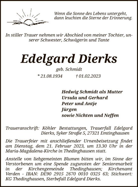 Traueranzeige von Edelgard Dierks von SYK