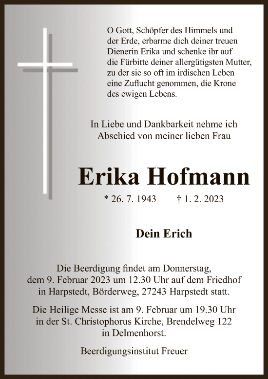 Traueranzeige von Erika Hofmann von SYK