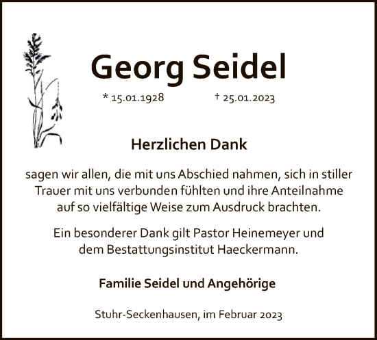 Traueranzeige von Georg Seidel von SYK