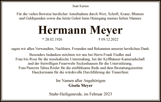 Traueranzeige von Hermann Meyer von SYK