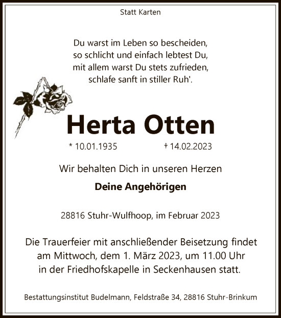 Traueranzeige von Herta Otten von SYK