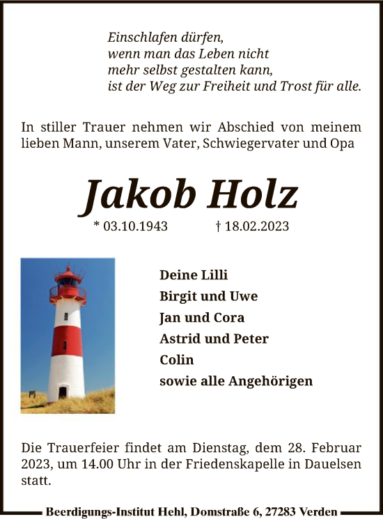 Traueranzeige von Jakob Holz von SYK