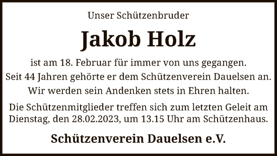 Traueranzeige von Jakob Holz von SYK