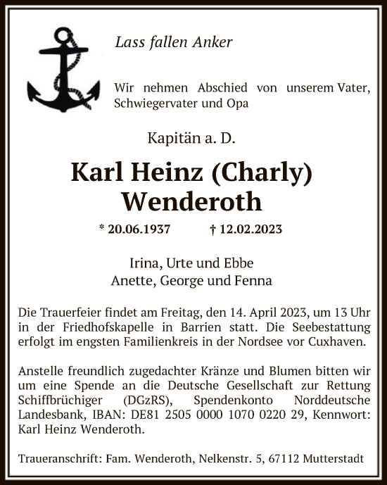 Traueranzeige von Karl Heinz Wenderoth von SYK