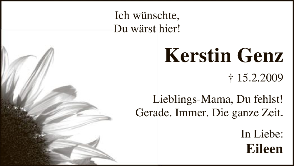  Traueranzeige für Kerstin Genz vom 15.02.2023 aus SYK