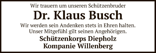 Traueranzeige von Klaus Busch von SYK