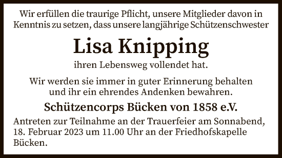 Traueranzeige von Lisa Knipping von SYK