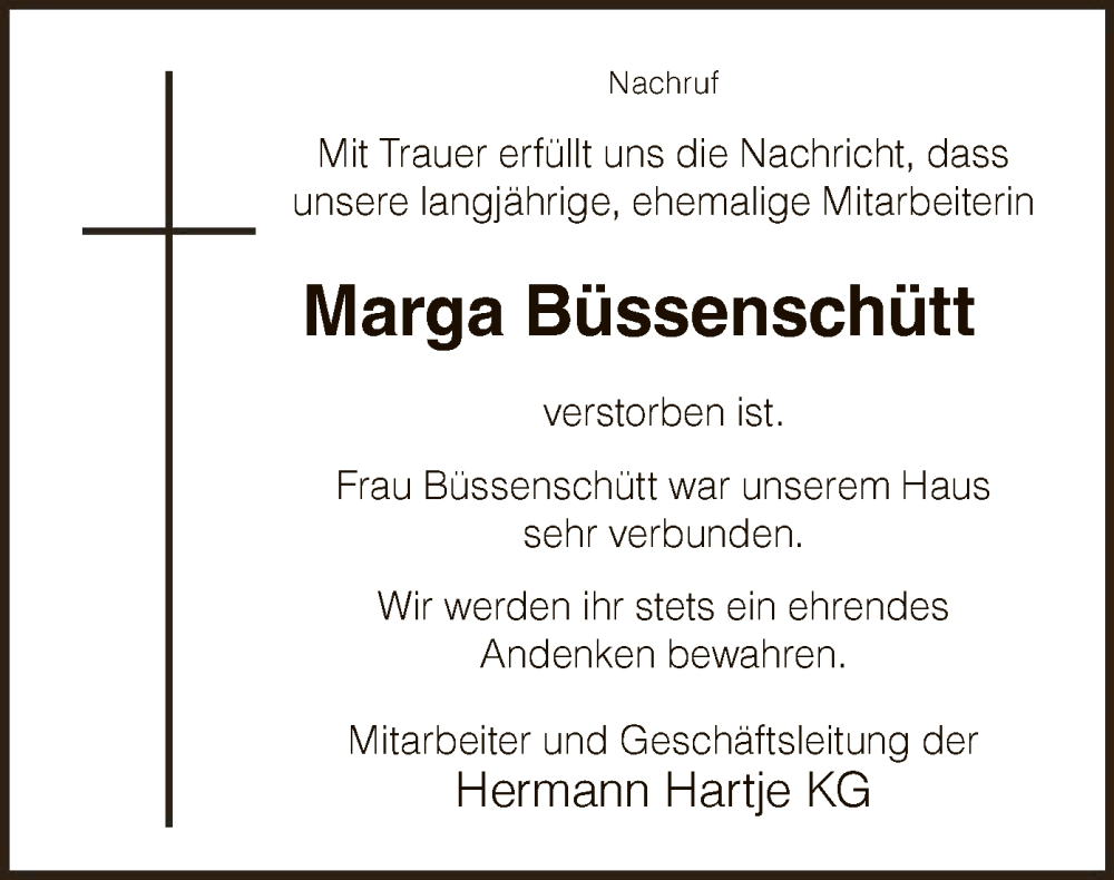  Traueranzeige für Marga Büssenschütt vom 10.02.2023 aus SYK