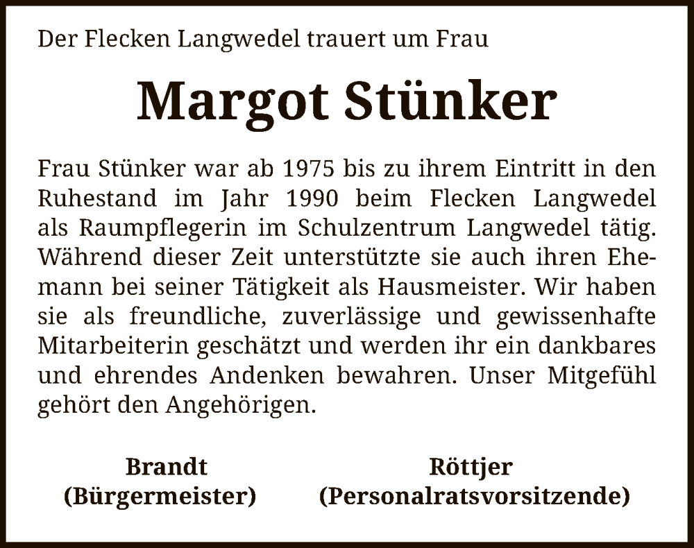  Traueranzeige für Margot Stünker vom 09.02.2023 aus SYK