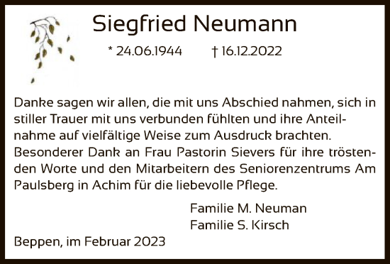 Traueranzeige von Siegfried Neumann von SYK