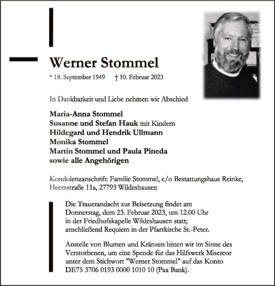 Traueranzeige von Werner Stommel von SYK