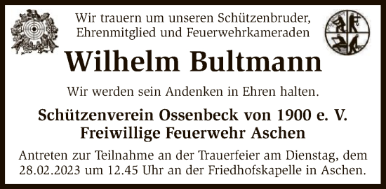 Traueranzeige von Wilhelm Bultmann von SYK