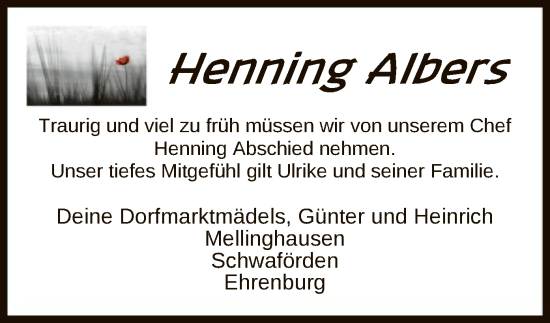 Traueranzeige von Henning Albers von SYK