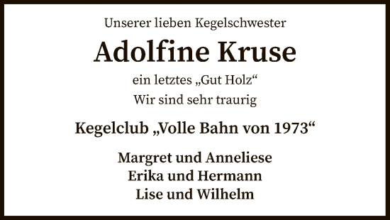 Traueranzeige von Adolfine Kruse von SYK